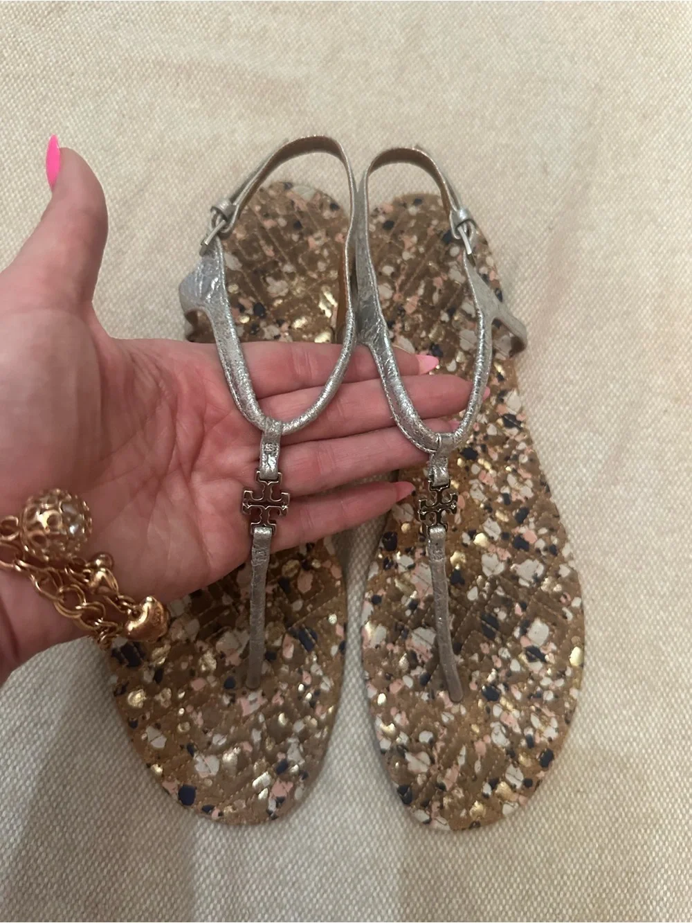 Tory Burch Metallic Silver Miller Cork Sandals Size 9.5